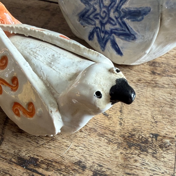 Vintage Handmade Ceramic Bird Figurines - Blue and Orange - Picture 9 of 9